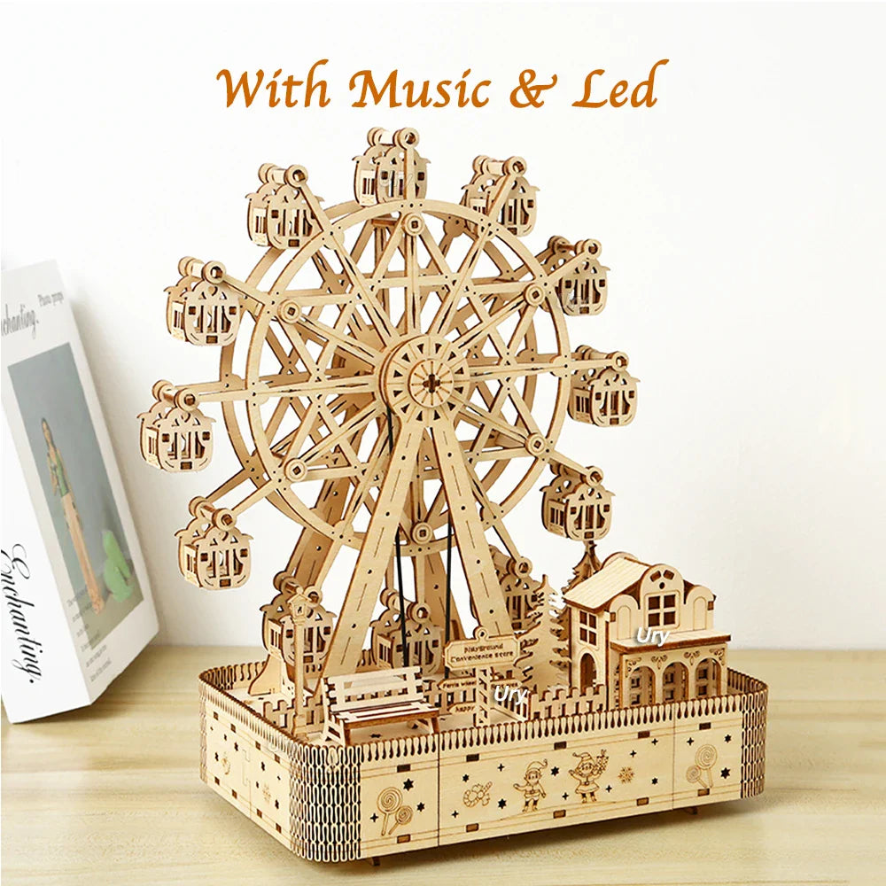 Cauzac™ 3D Wooden Ferris Wheel Puzzle with LED Lights & Music Box