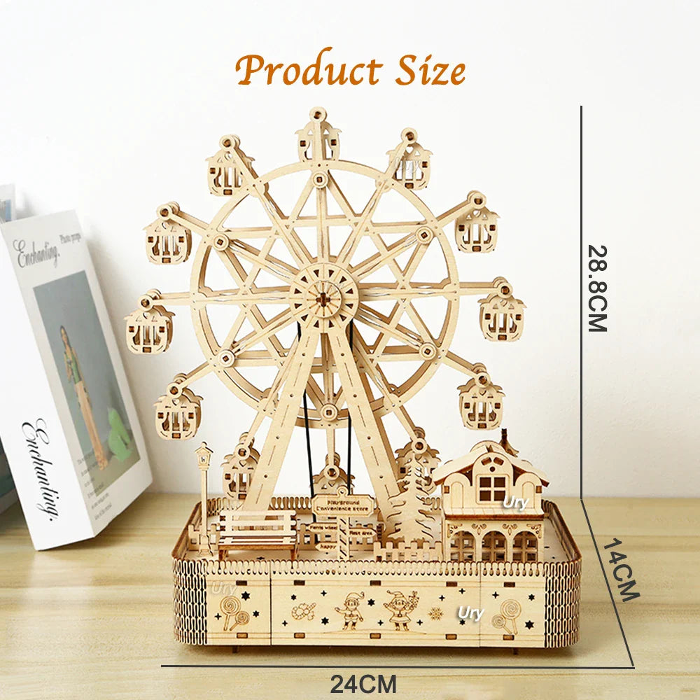 Cauzac™ 3D Wooden Ferris Wheel Puzzle with LED Lights & Music Box