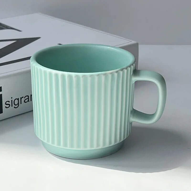 Cauzac™ Nordic-Inspired Ribbed Ceramic Mug for Coffee and Tea Enthusiasts