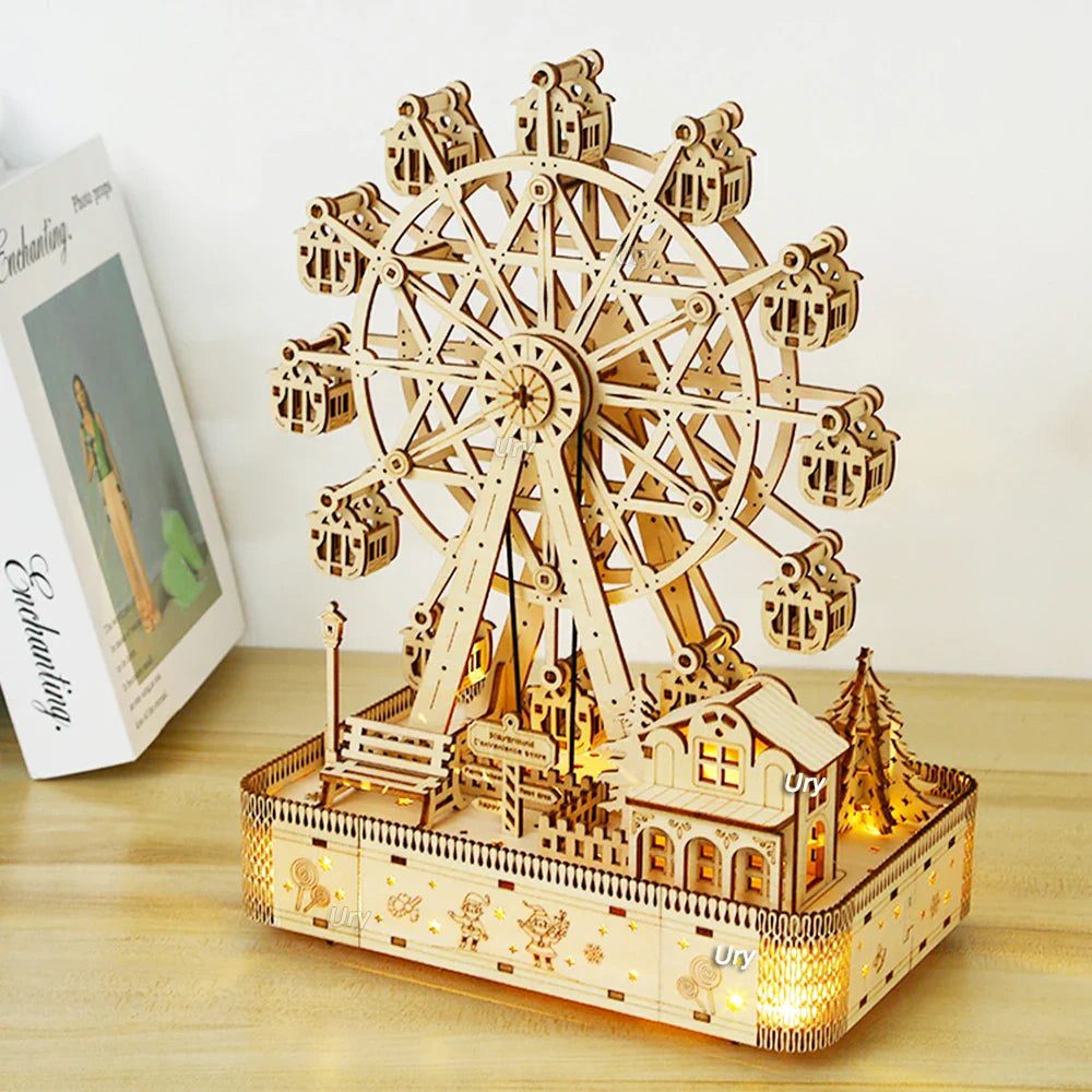 Cauzac™ 3D Wooden Ferris Wheel Puzzle with LED Lights & Music Box