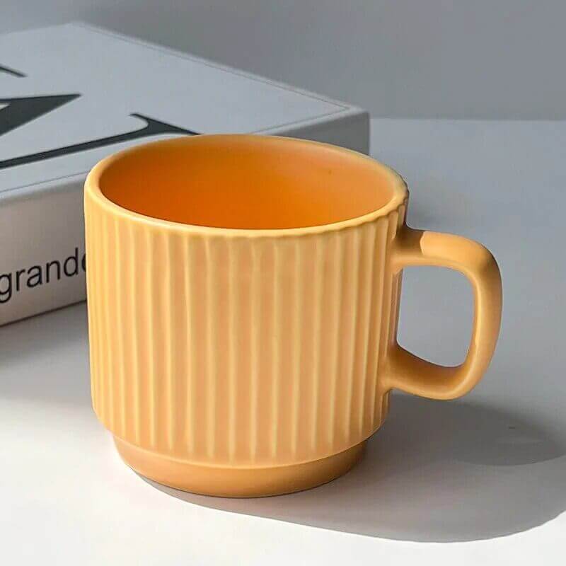 Cauzac™ Nordic-Inspired Ribbed Ceramic Mug for Coffee and Tea Enthusiasts