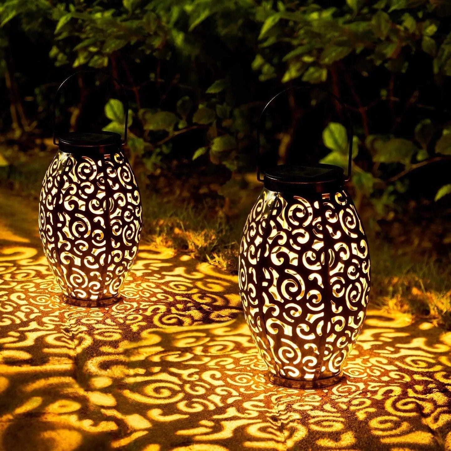 A solar lantern used as an outdoor garden solar light