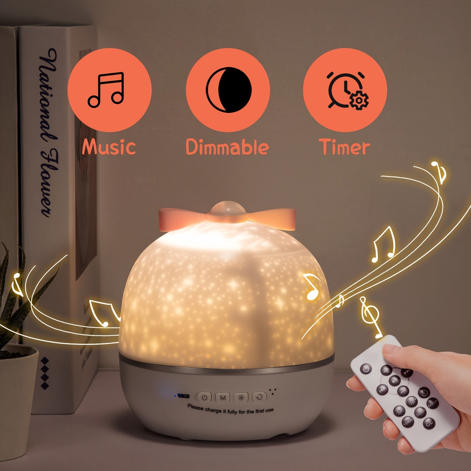 Cauzac™ Galaxy Night Light Projector with Remote Control | 15 Film Rechargeable Lamp with Sound