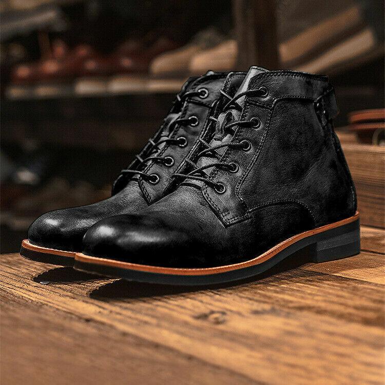 men's leather lace up boots and ankle dress boots in black and brown