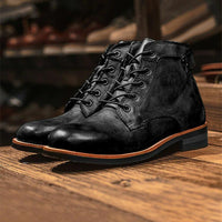 men's leather lace up boots and ankle dress boots in black and brown