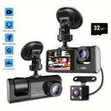 Cauzac™ 1080P Triple Dash Cam for Cars - Front, Inside & Rear View with IR Night Vision, Loop Recording, Wide Angle Lens, and 2-Inch IPS Screen