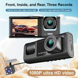 Cauzac™ 1080P Triple Dash Cam for Cars - Front, Inside & Rear View with IR Night Vision, Loop Recording, Wide Angle Lens, and 2-Inch IPS Screen