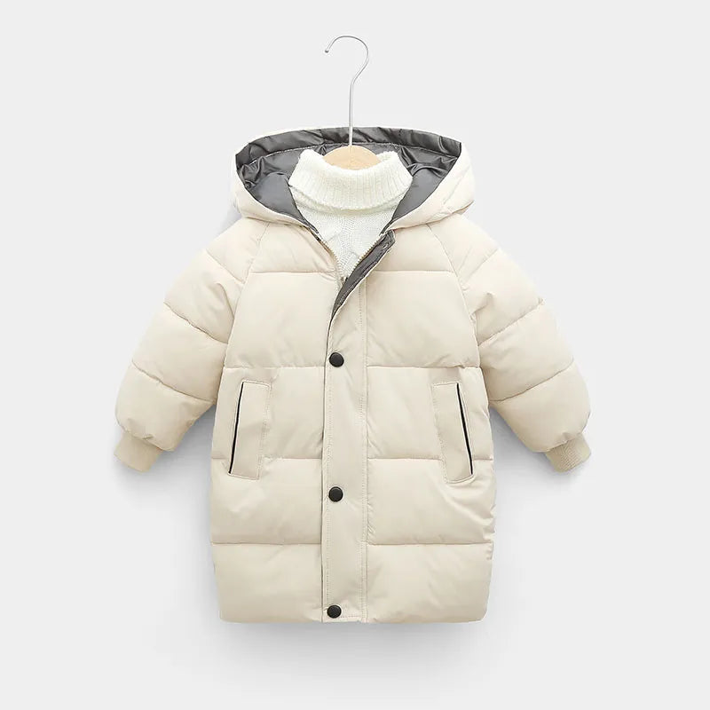 Collection of kids winter jackets in various styles and colors