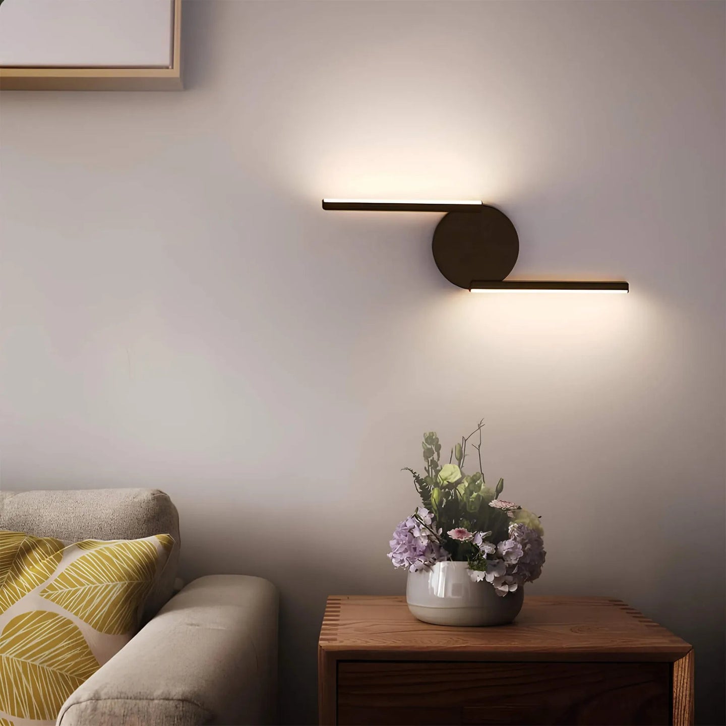 Sleek modern wall light with LED features, ideal for bedroom and living room