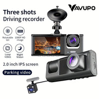Cauzac™ 1080P Triple Dash Cam for Cars - Front, Inside & Rear View with IR Night Vision, Loop Recording, Wide Angle Lens, and 2-Inch IPS Screen