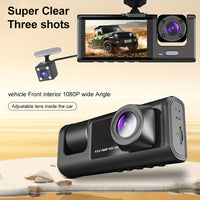 Cauzac™ 1080P Triple Dash Cam for Cars - Front, Inside & Rear View with IR Night Vision, Loop Recording, Wide Angle Lens, and 2-Inch IPS Screen