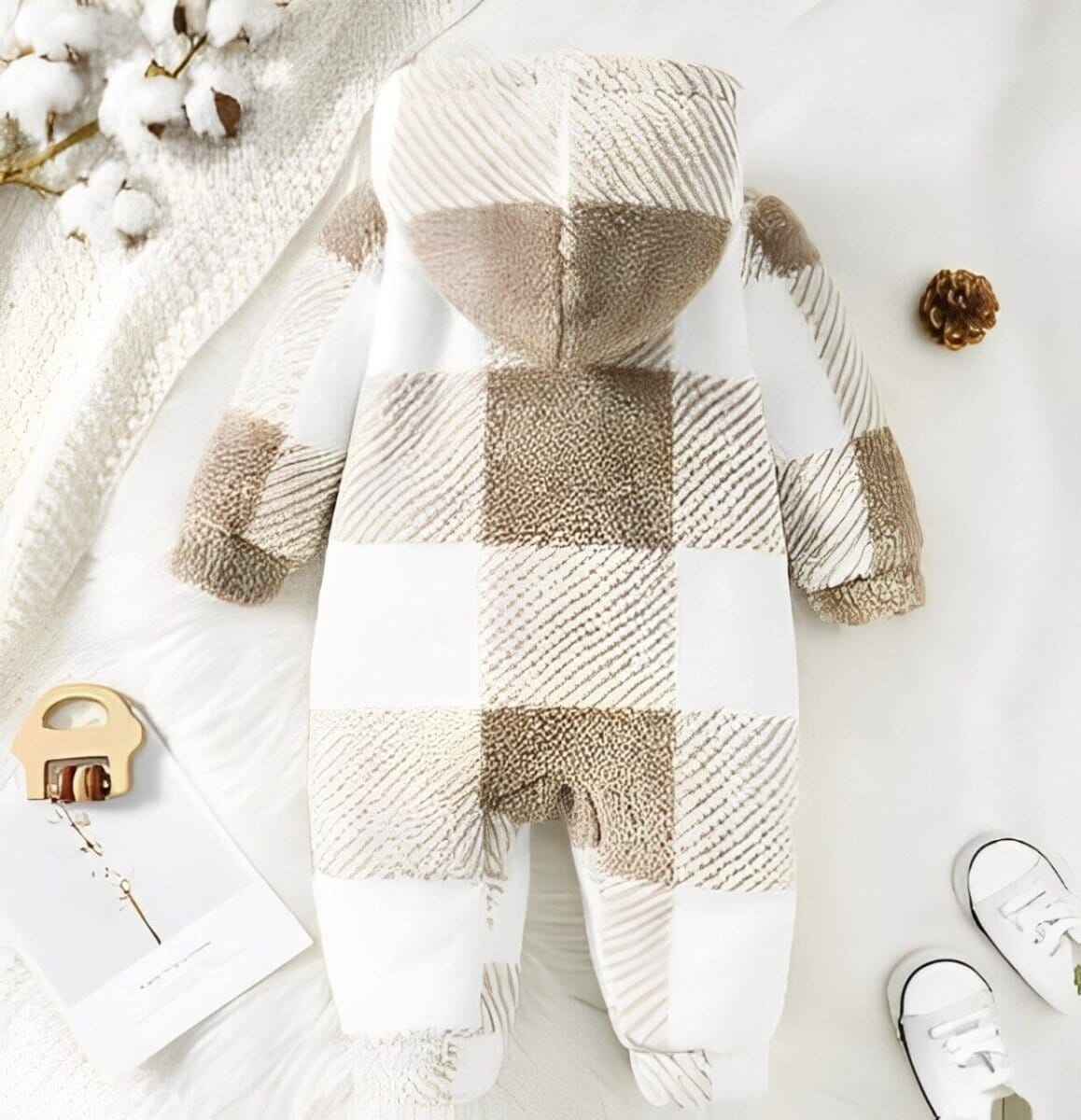 Cauzac™ Soft & Cozy Plaid Hooded Baby Jumpsuit