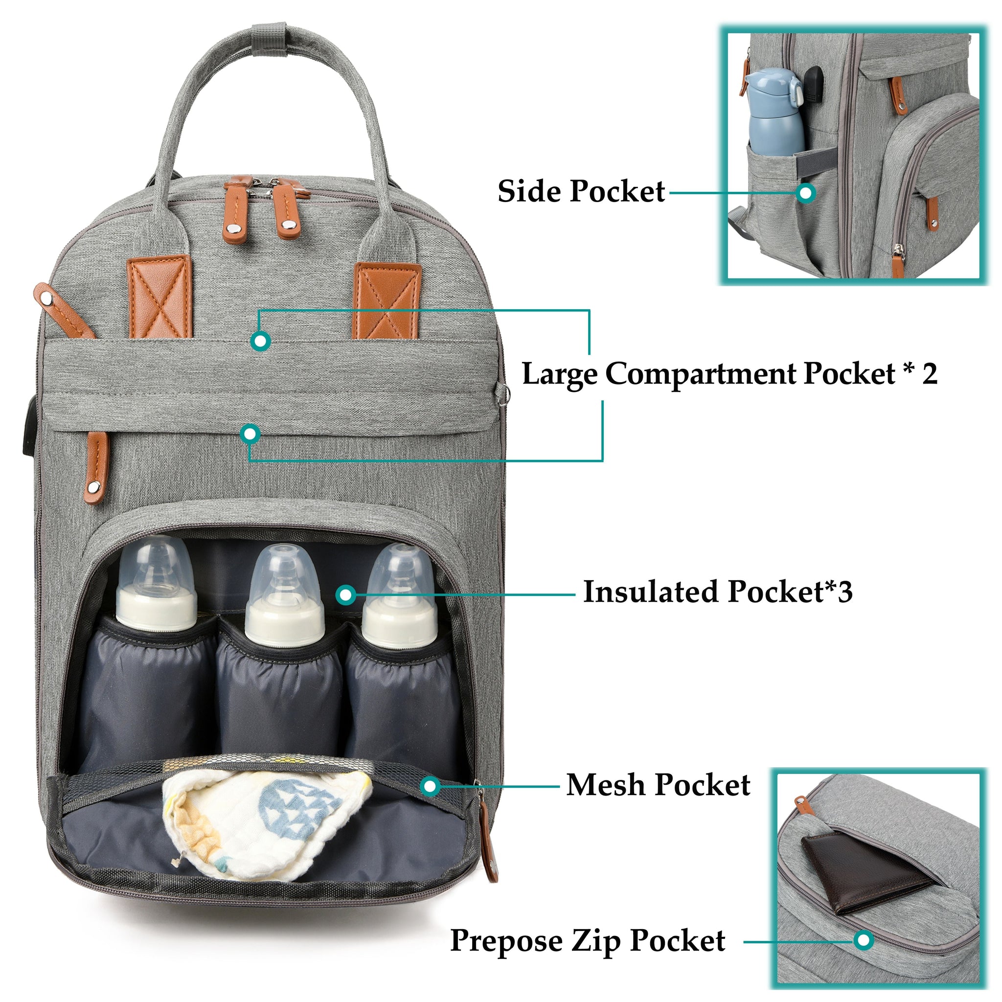 Cauzac™ All-in-One Diaper Backpack with Changing Mat & Stroller Clips