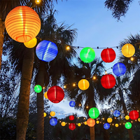 solar string lights and garden lanterns enhancing outdoor space
