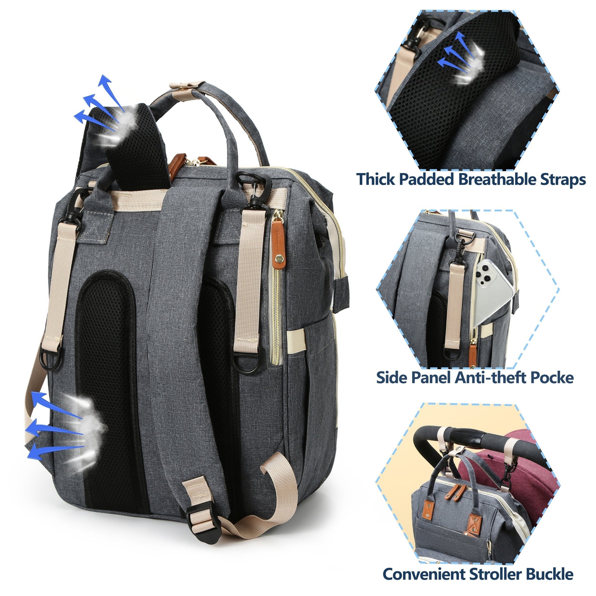 Cauzac™ Versatile Waterproof USB Diaper Backpack for Travelling Parents