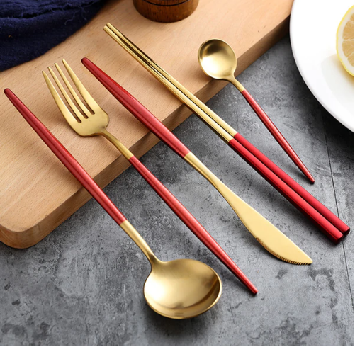 Cauzac™ Elegant 24-Piece Stainless Steel Cutlery Set with Gold and Silver Accents