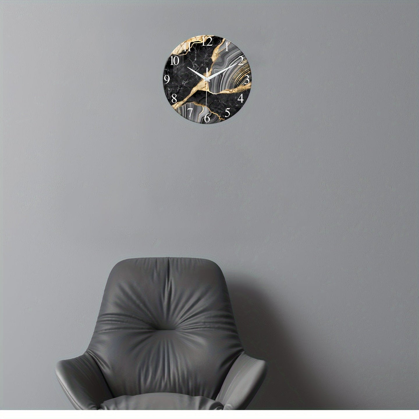 Cauzac™ Silent Glass Wall Clock with Marble Design – 30 cm