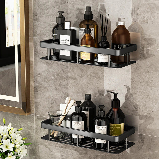 Black bathroom shelf wall mounted without drilling