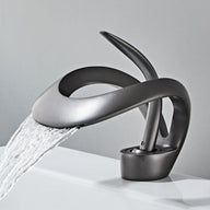 sleek black bathroom basin taps with waterfall feature