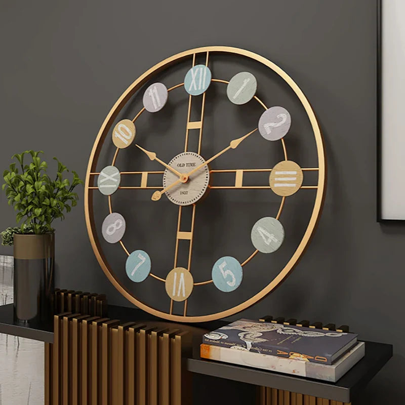 Large vintage wall clock with silent mechanism for living room decor