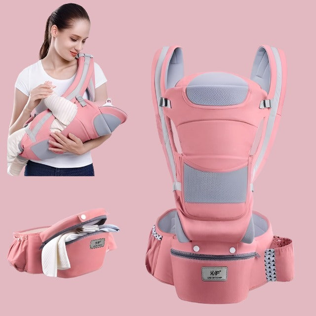 Various baby carriers including newborn and toddler carriers, slings, wraps, and backpacks