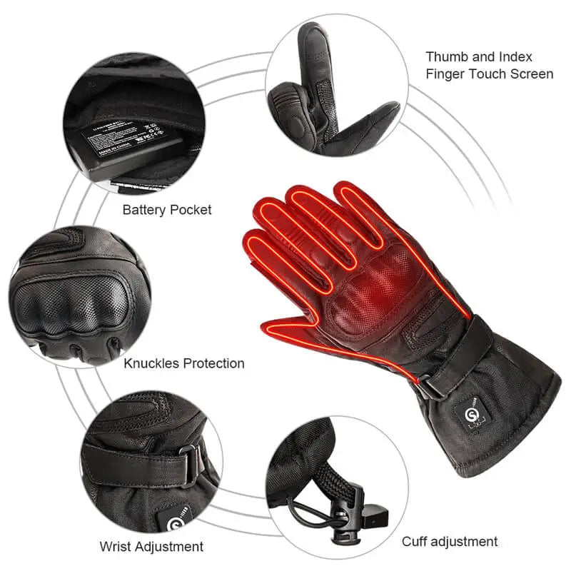 Cauzac™ Heated Motorcycle Gloves made from Sheepskin Leather