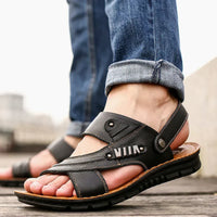 Cauzac™ Men's Leather Open-Toe Sandals with Cushioned Support & Adjustable Fit