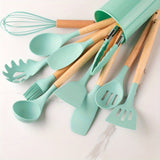 Cauzac™ Heat-Resistant Silicone Utensil Set with Elegant Wooden Handles