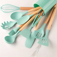 Cauzac™ Heat-Resistant Silicone Utensil Set with Elegant Wooden Handles