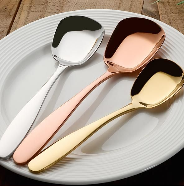 Cauzac™ Elegant Gold-Accented Serving Spoon Set – 3-Piece Stainless Steel Collection